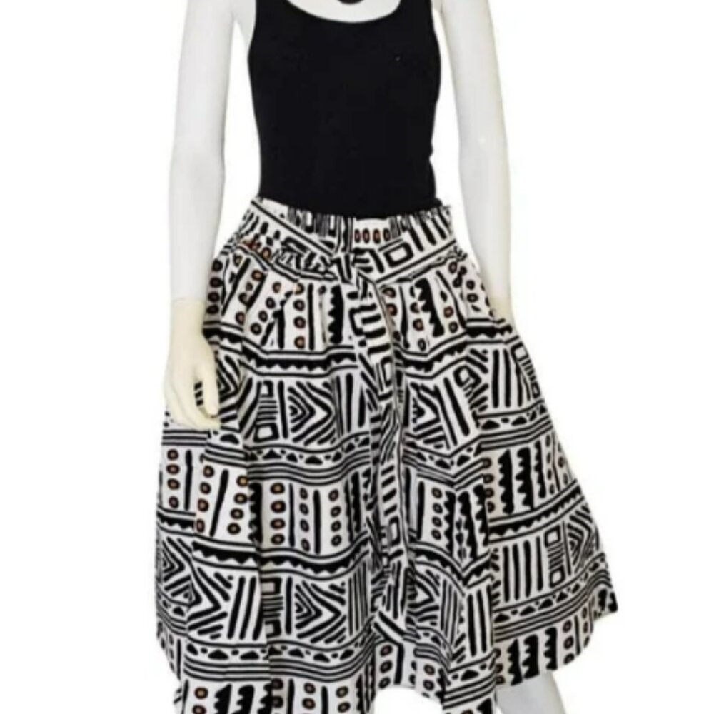 African Print Ankara Style Middi Skirt with matching Sash / Headwrap Wrap has Po